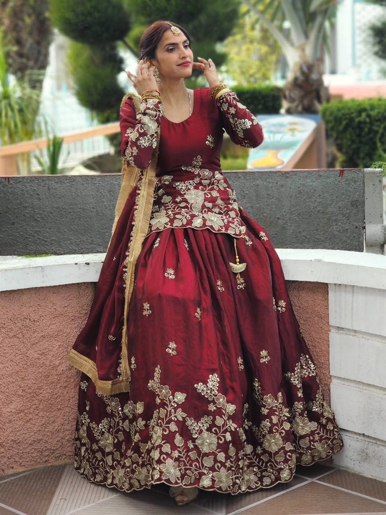 Embroidered Fandy Silk Outfit for Festive Wear Lehenga styling view