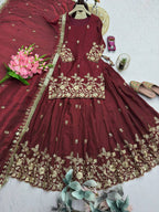 Embroidered Fandy Silk Outfit for Festive Wear Lehenga front view