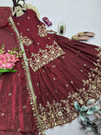 Embroidered Fandy Silk Outfit for Festive Wear Lehenga full drape view