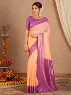 Peach Banarasi Saree for women - full front view | Snyvia