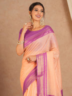 Peach Banarasi Saree - drape and pallu detail