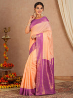 Peach Banarasi Saree - side drape view