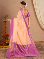Peach Banarasi Saree - fabric texture close-up