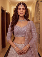 Pink Net Lehenga Choli with Sequins and Zari Embroidery For Bridal colour variant view