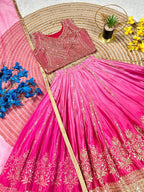 Chinon Silk Lehenga Choli with Sequins Work for Party Wear embroidery close-up