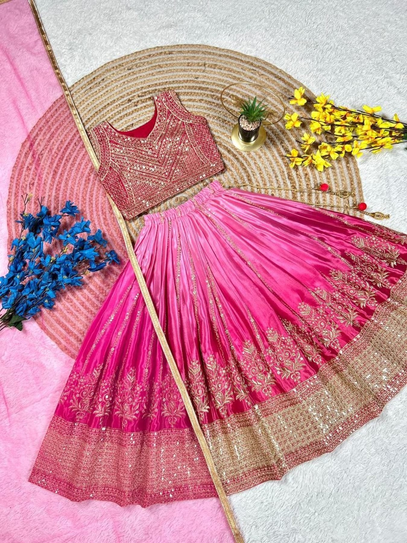 Chinon Silk Lehenga Choli with Sequins Work for Party Wear fabric texture detail