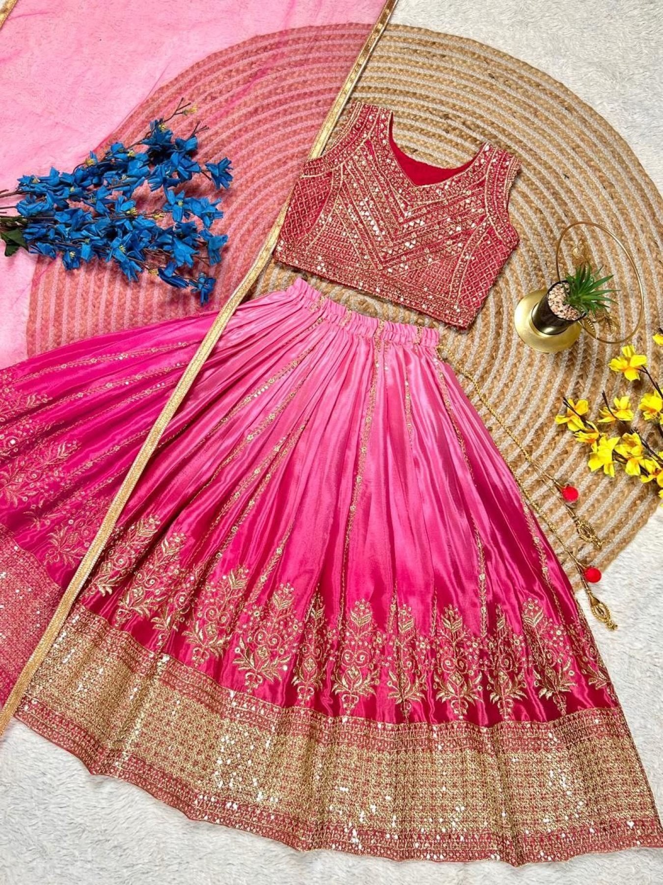 Chinon Silk Lehenga Choli with Sequins Work for Party Wear front view