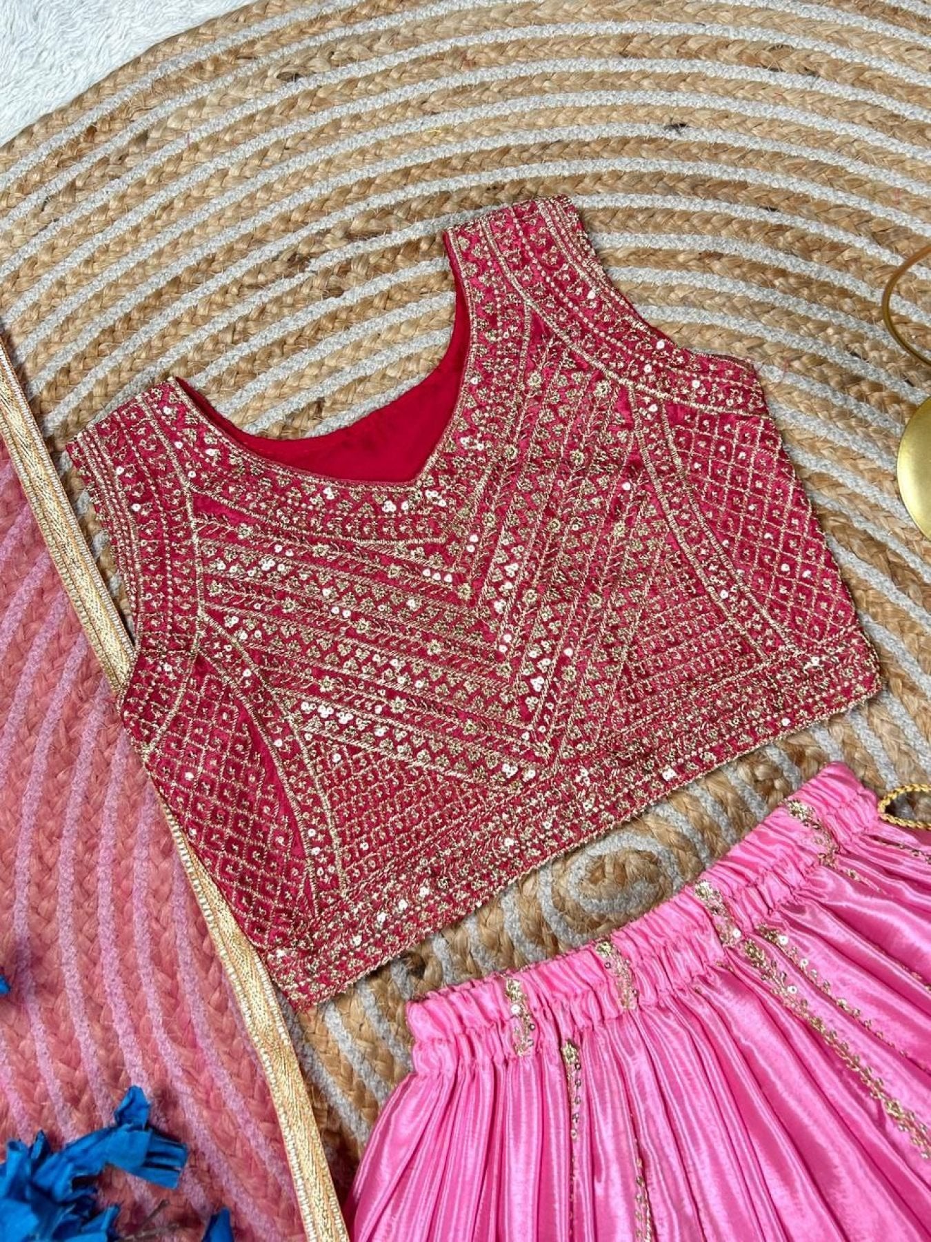 Chinon Silk Lehenga Choli with Sequins Work for Party Wear full drape view