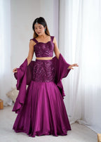 Purple Wedding Wear Lehenga Skirt with Sequins Embroidery detailed view