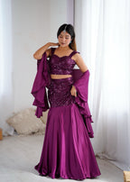 Purple Wedding Wear Lehenga Skirt with Sequins Embroidery back view