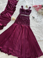 Purple Wedding Wear Lehenga Skirt with Sequins Embroidery front view