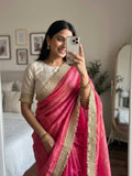 Pink Silk Saree for women - full front view | Snyvia