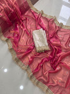 Pink Silk Saree - blouse and border close-up