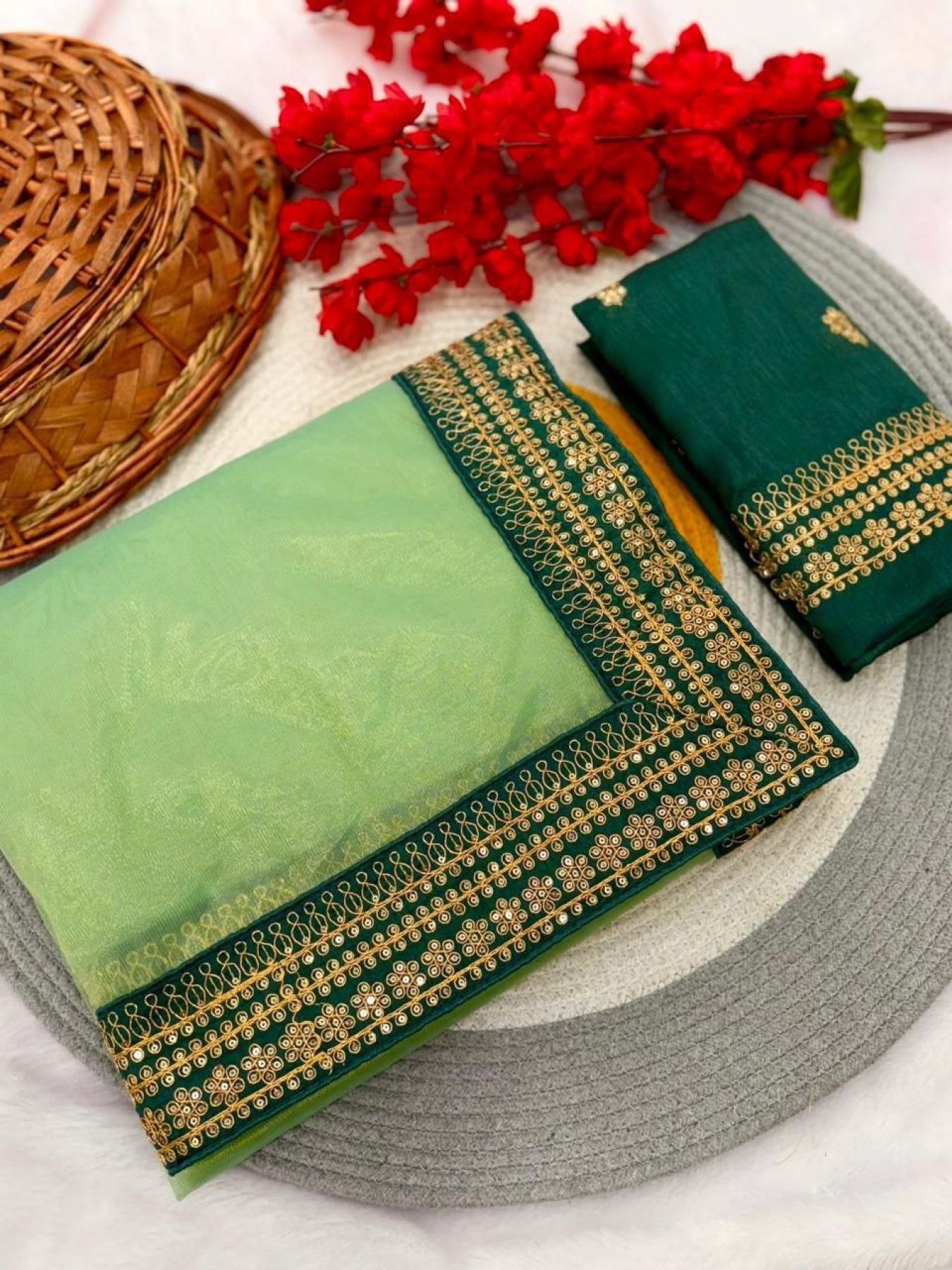 Silk Saree - Sequence pallu design detail