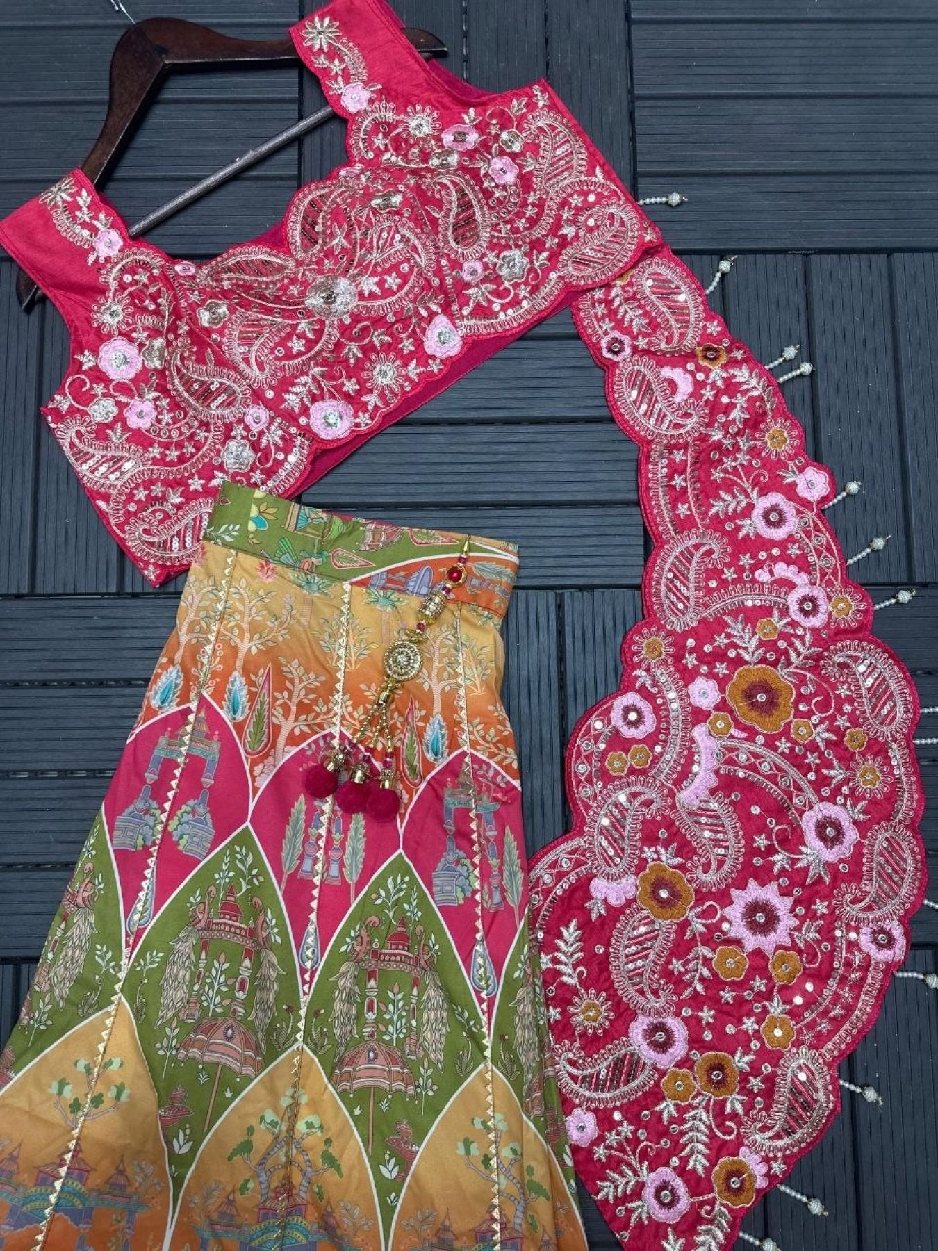 Coding Work Lehenga Choli with Shrug full drape view