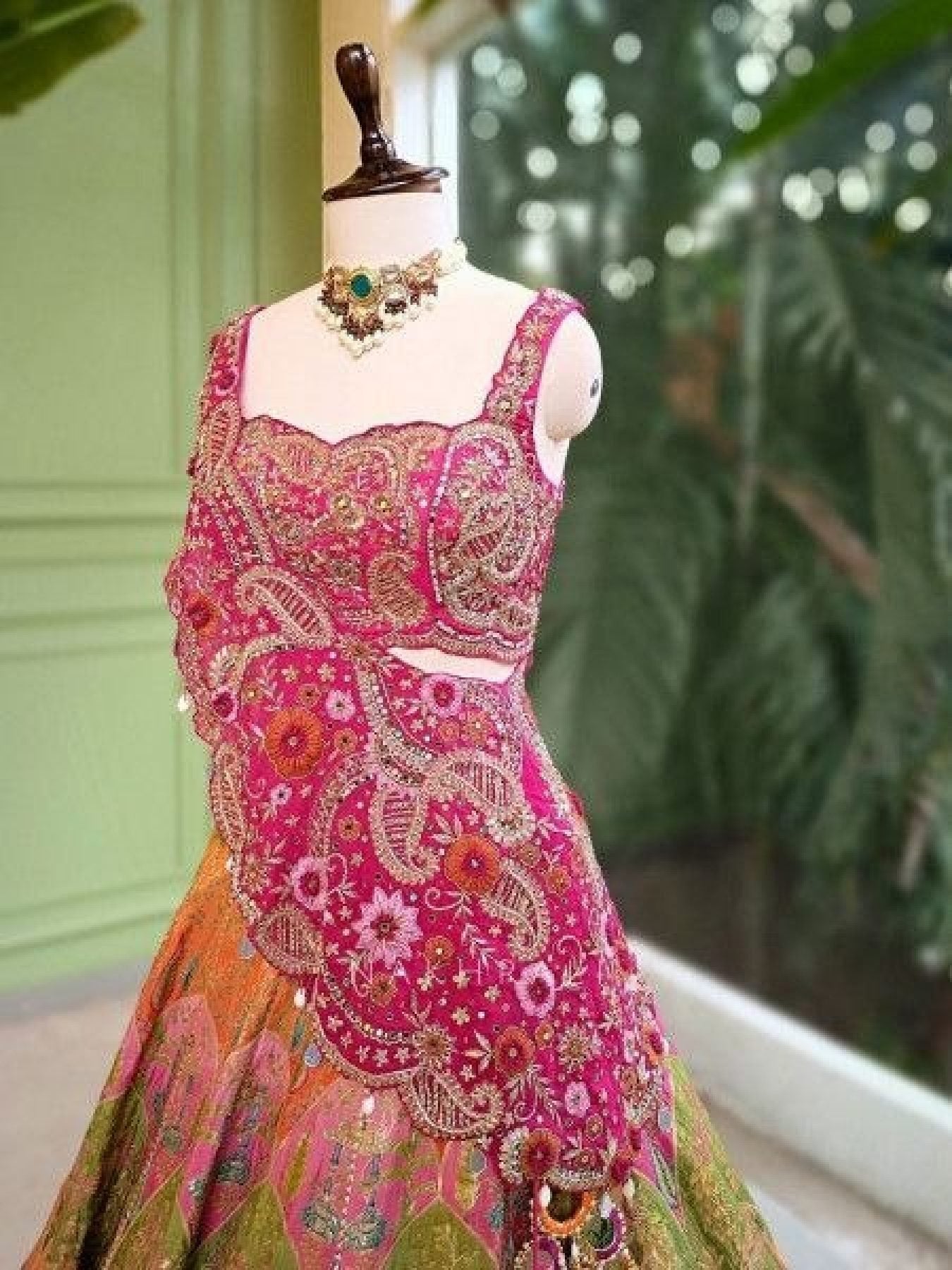 Coding Work Lehenga Choli with Shrug fabric texture detail
