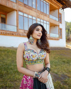 Heavy Muslin Cotton Lehenga Choli with Real Mirror Work and Dupatta full drape view