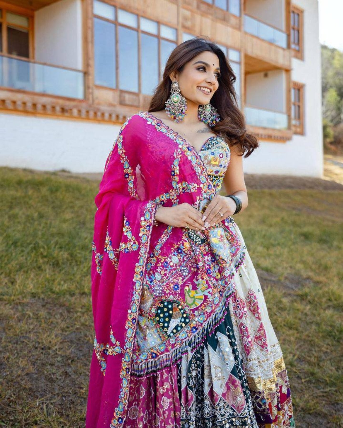 Heavy Muslin Cotton Lehenga Choli with Real Mirror Work and Dupatta blouse and dupatta detail
