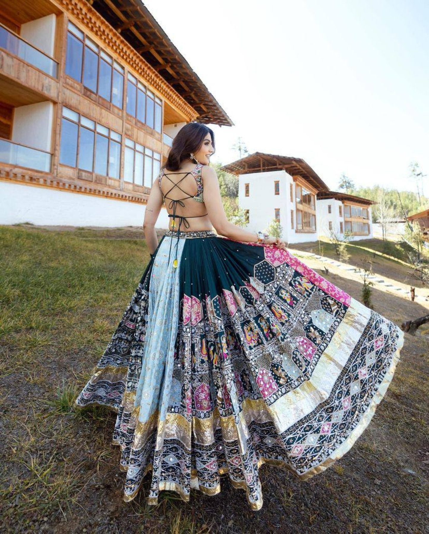Heavy Muslin Cotton Lehenga Choli with Real Mirror Work and Dupatta embroidery close-up