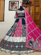 Heavy Muslin Cotton Lehenga Choli with Real Mirror Work and Dupatta colour variant view