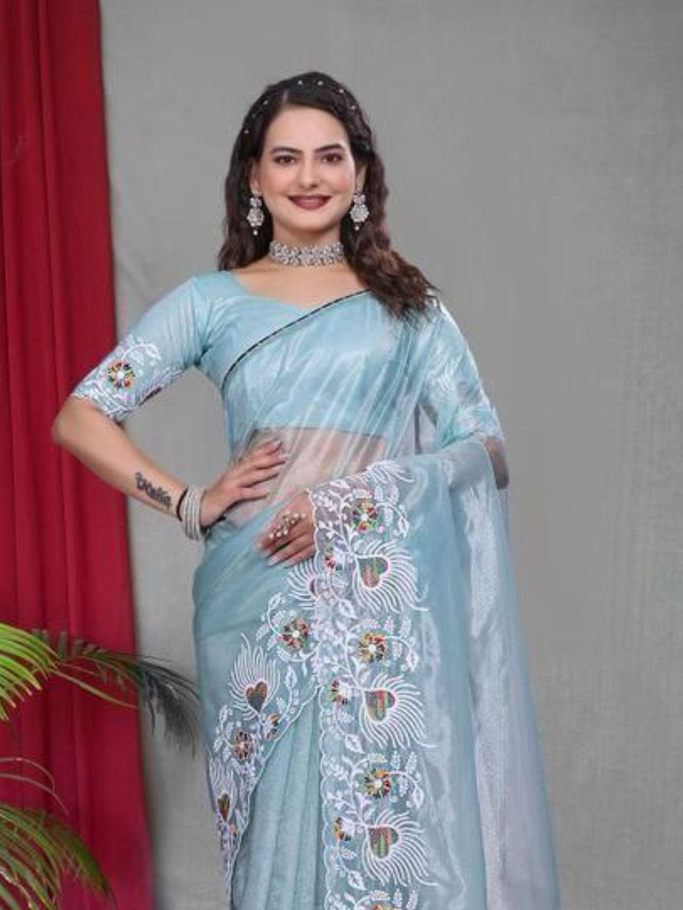 Net Saree for women - full front view | Snyvia