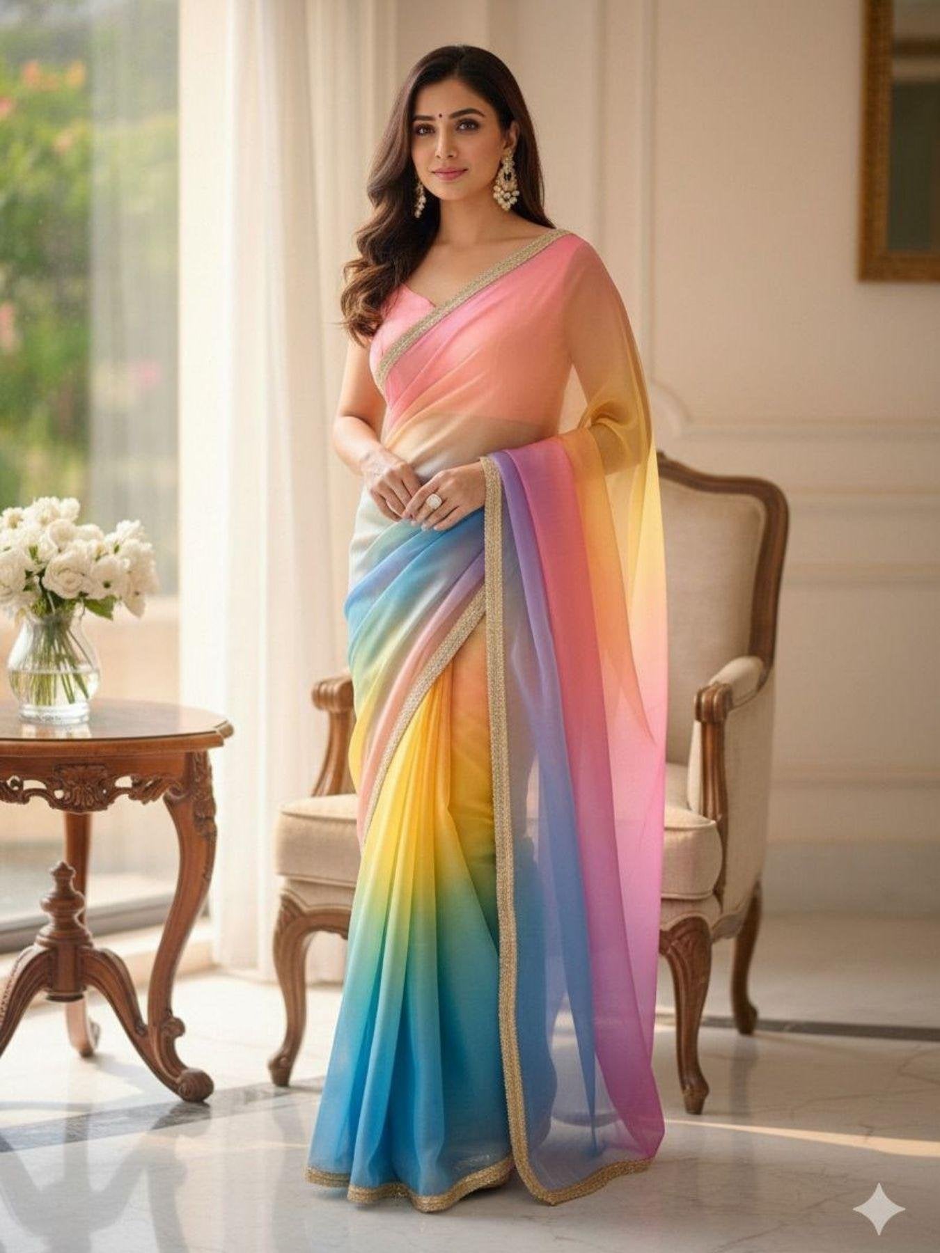 Organza Saree for women - full front view | Snyvia