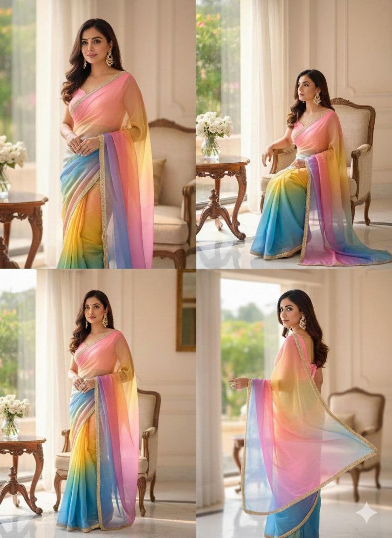 Organza Saree - Print embroidery work detail