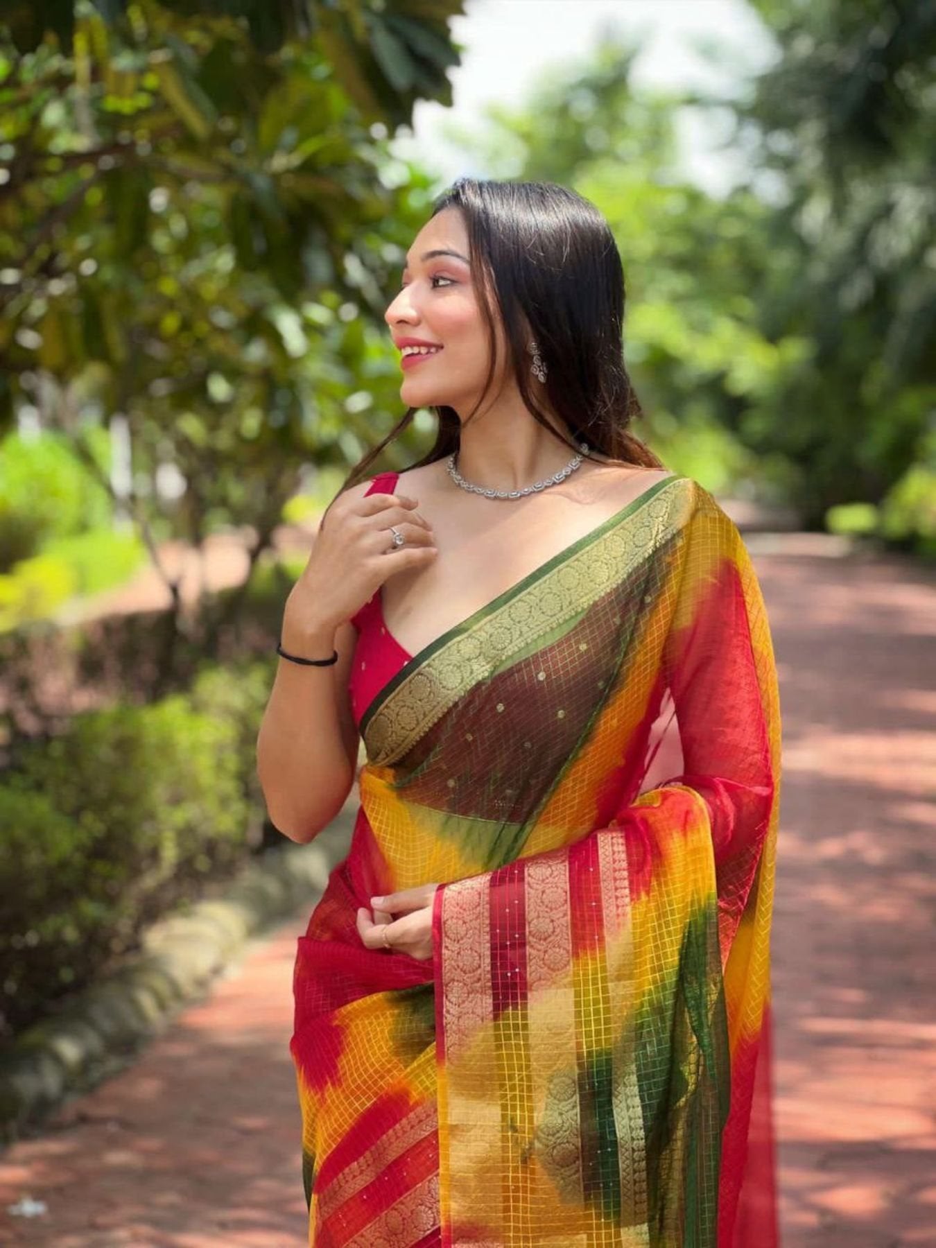 Organza Saree for women - full front view | Snyvia