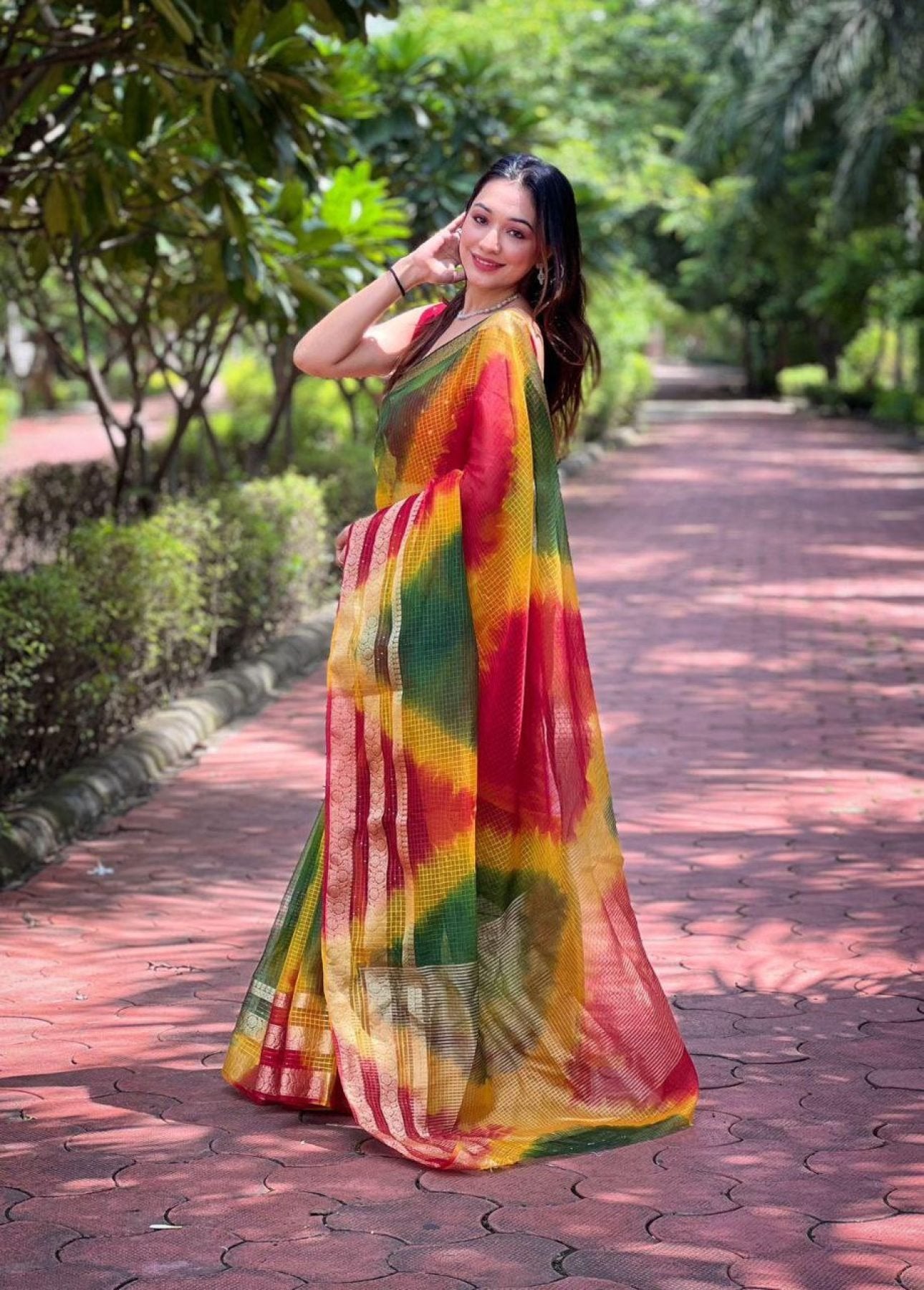 Organza Saree - drape and pallu detail