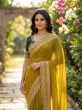 Mustard Georgette Saree for women - full front view | Snyvia