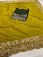 Mustard Georgette Saree - blouse and border close-up