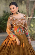 Bridal Chinon Silk Lehenga Choli with Embroidery Sequence Work for Weddings full drape view