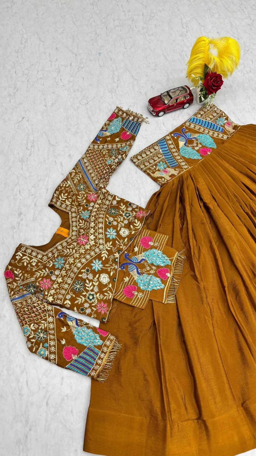 Bridal Chinon Silk Lehenga Choli with Embroidery Sequence Work for Weddings detailed view