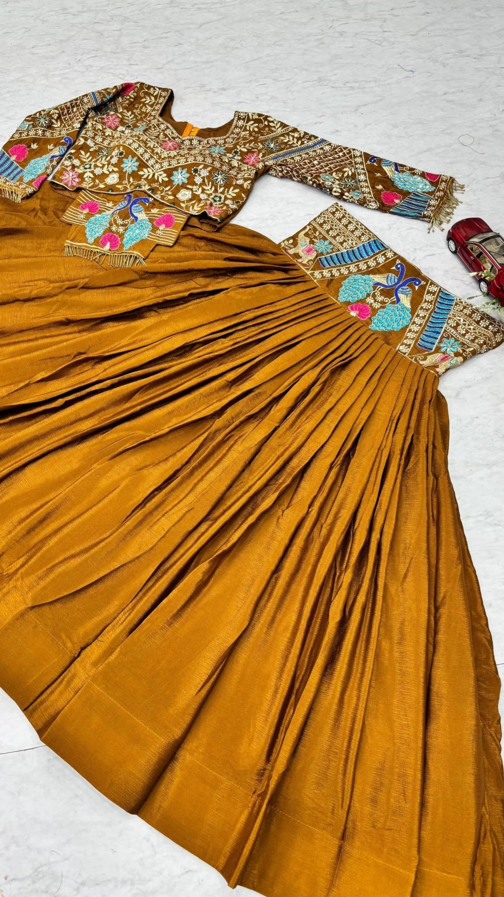 Bridal Chinon Silk Lehenga Choli with Embroidery Sequence Work for Weddings back view