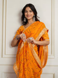 Mustard Georgette Saree for women - full front view | Snyvia