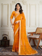 Mustard Georgette Saree - drape and pallu detail