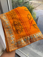 Mustard Georgette Saree - side drape view