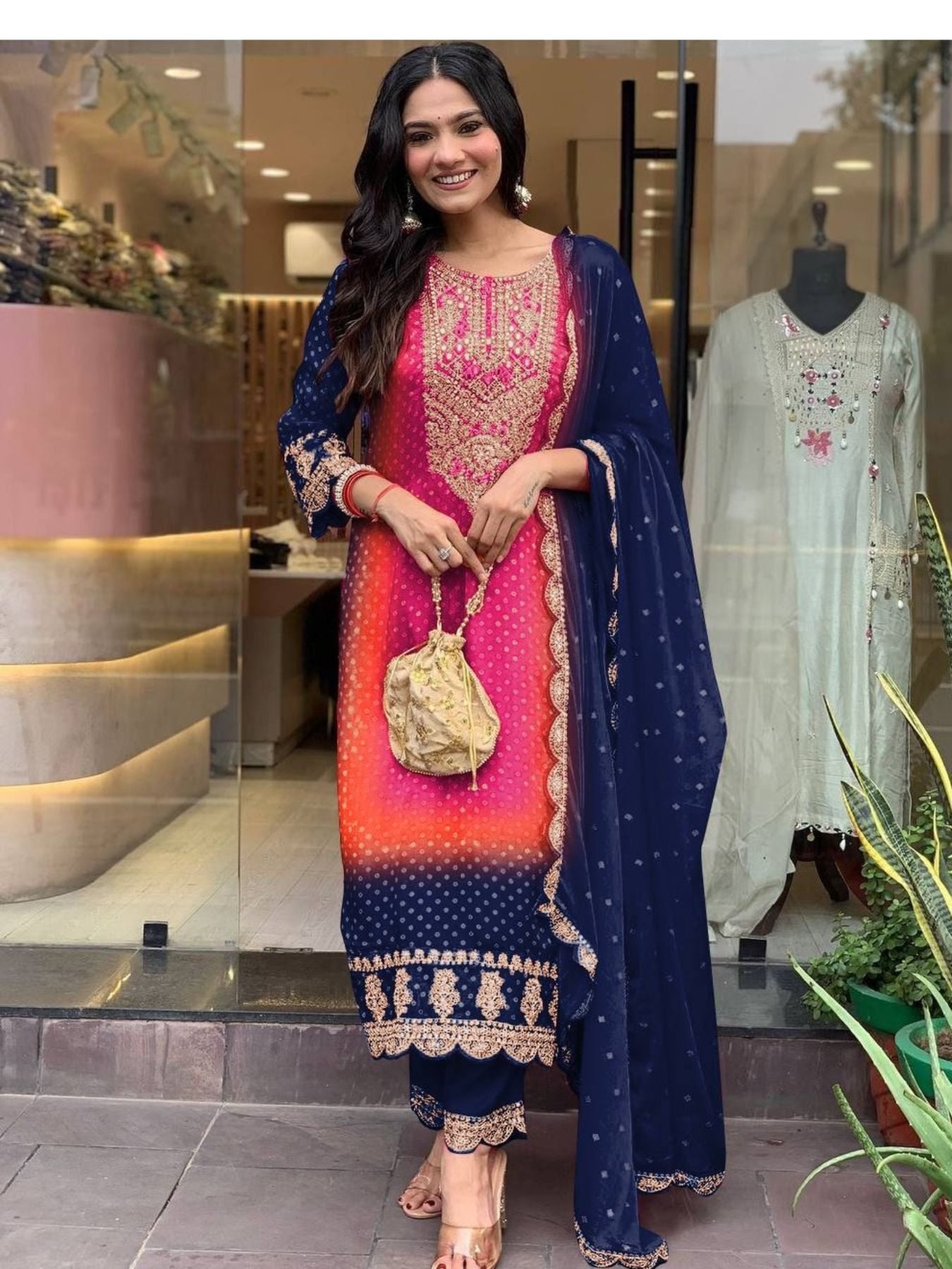 Heavy Pure Chinon Silk With Digital Print and Sequins Work kurta for women | Snyvia