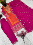 Heavy Pure Chinon Silk With Digital Print and Sequins Work kurta dupatta detail