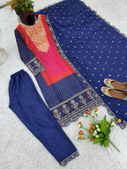 Heavy Pure Chinon Silk With Digital Print and Sequins Work kurta embroidery close-up