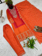 Heavy Pure Chinon Silk With Digital Print and Sequins Work kurta fabric texture detail