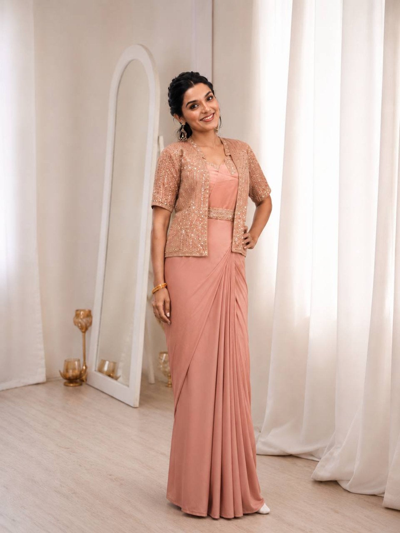 Peach Saree - side drape view
