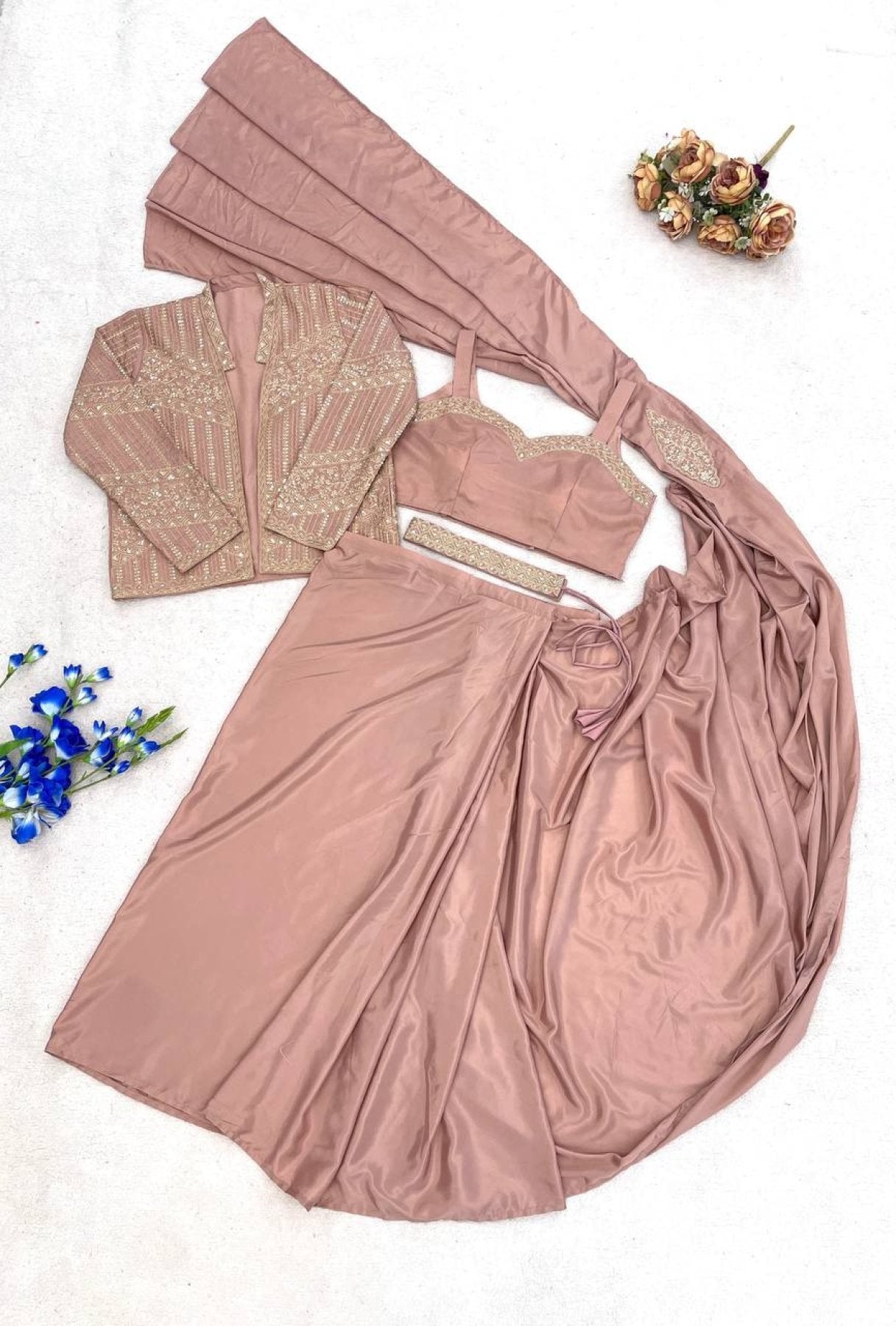 Peach Saree - Sequence pallu design detail