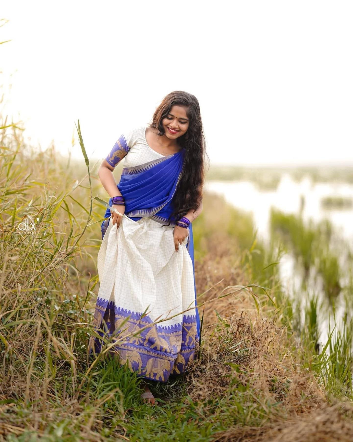 Cotton Chex Lehenga Choli with Zari Work blouse and dupatta detail