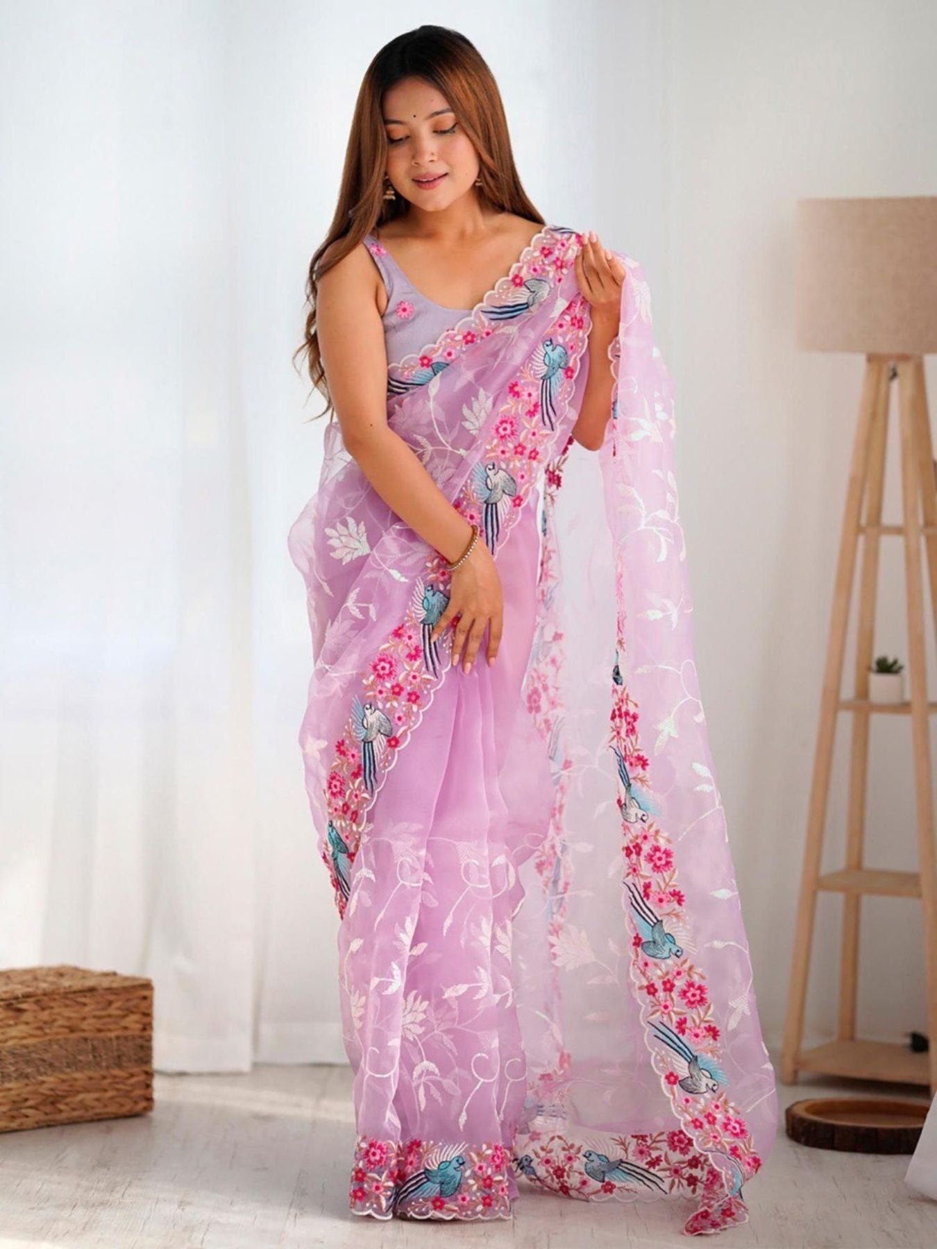 Purple Organza Saree for women - full front view | Snyvia