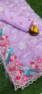 Purple Organza Saree - blouse and border close-up