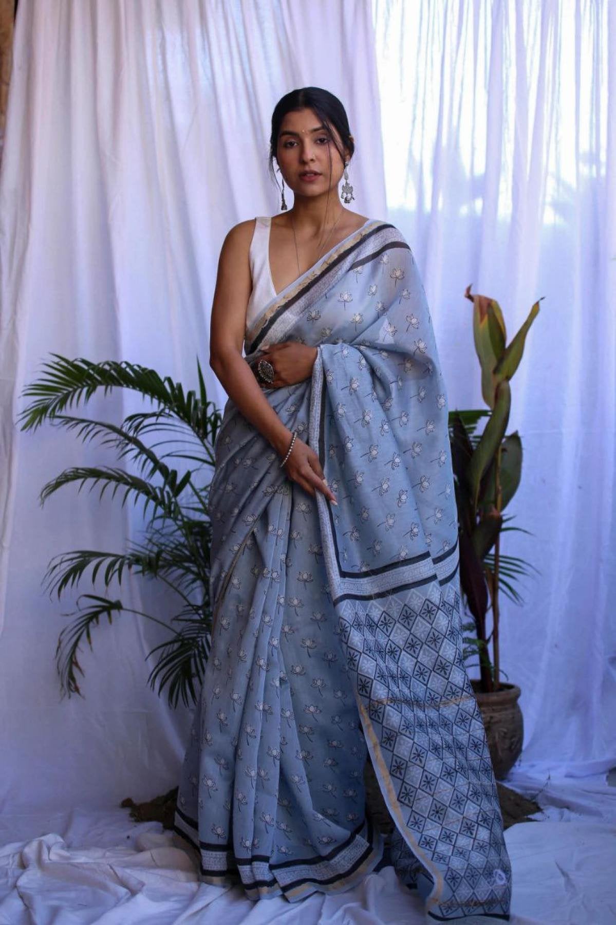 Linen Saree - drape and pallu detail