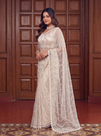 White Net Saree - blouse and border close-up