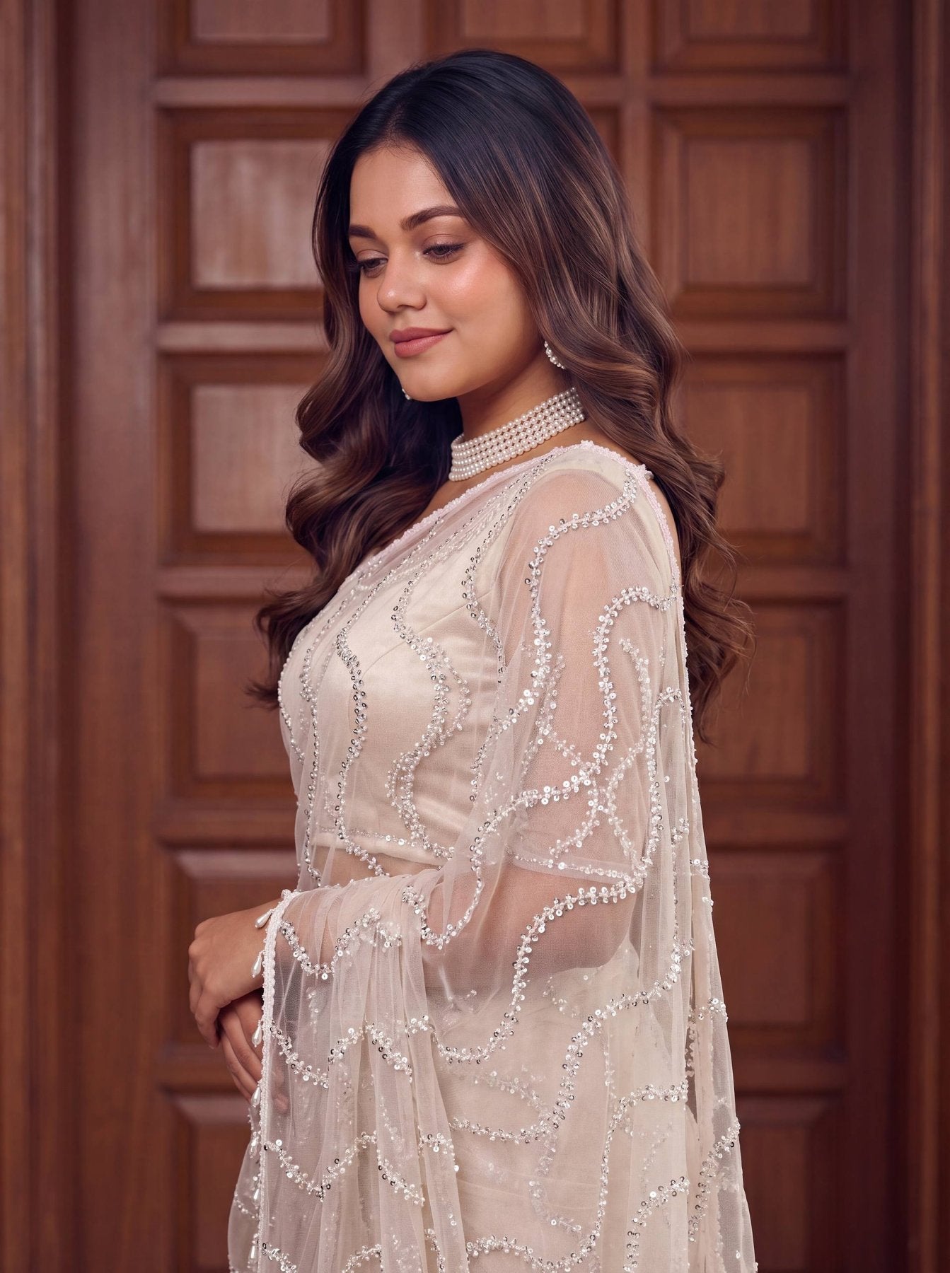 White Net Saree - fabric texture close-up