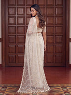 White Net Saree - Embroidery embroidery work detail